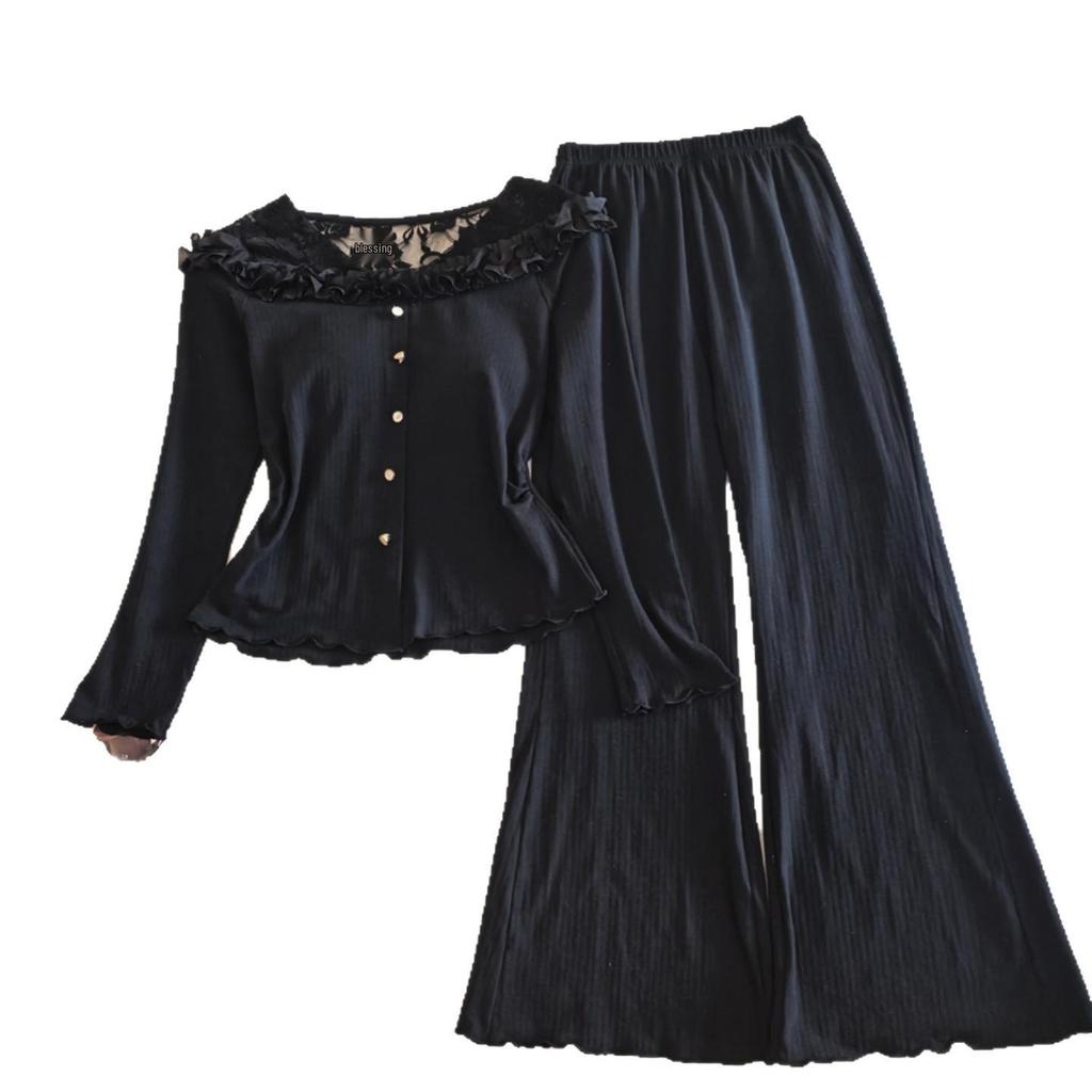 Women's French-Inspired Long-Sleeve Modal Cotton Homewear with Chest Pads