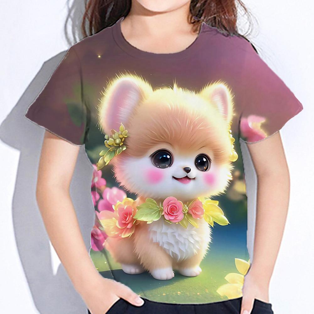 2025  Kids Clothes Blouse for Girls Kawaii Cat Girl Short Sleeve Tshirt Print Boys Clothes Polyester Girl Tee Shirt Child T-Shirt