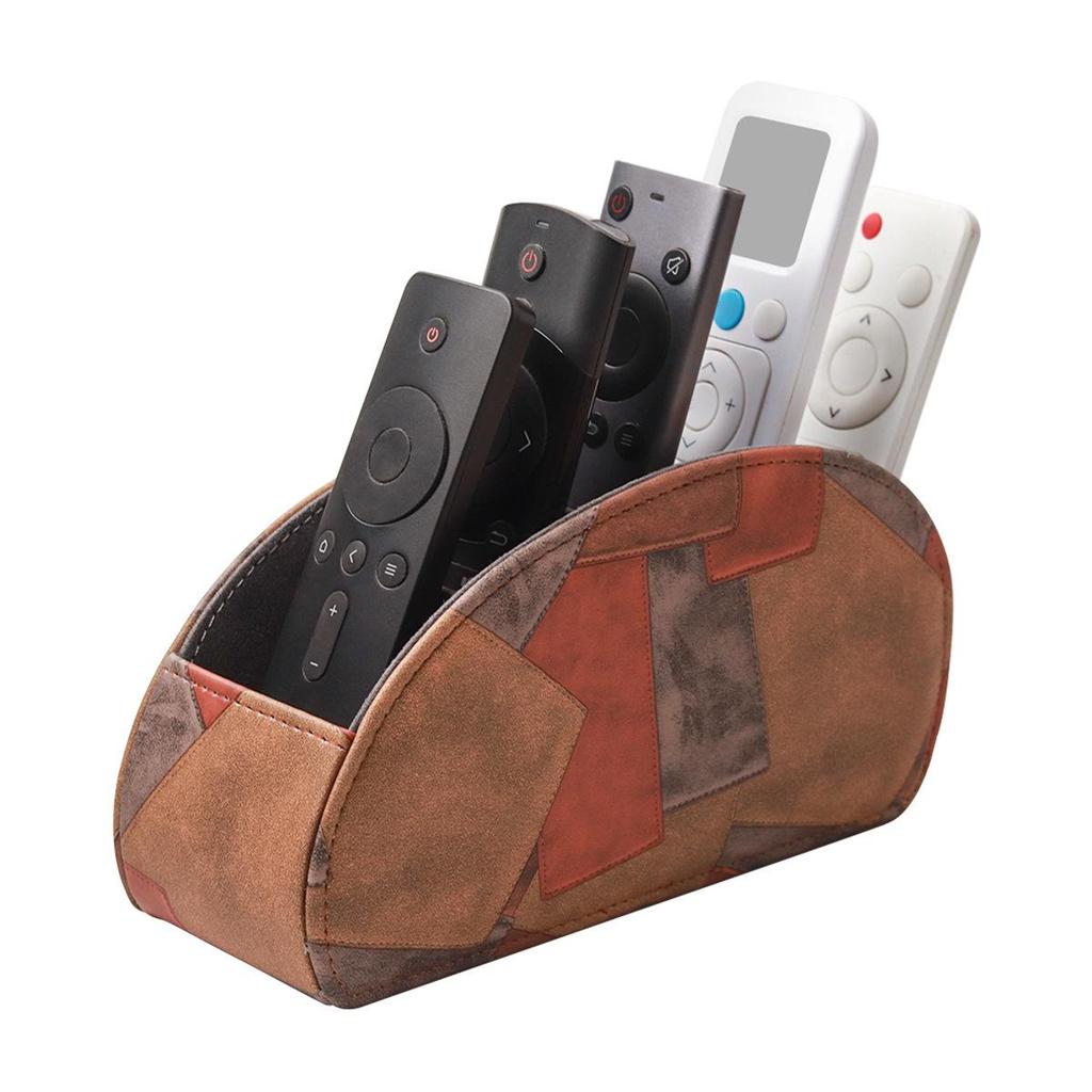Remote Control Holder with 5 Compartments Faux Leather Desk Organizer TV Remote Storage Caddy Tabletop Holder for Living Room Office Home Use
