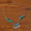 Ethnic Inspired Turquoise and Leaf Tassels Pendant Necklace Lightweight Retro Clavicle Jewelry Accessory for Daily Wear