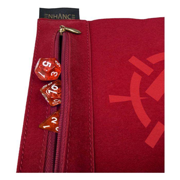 Enhance Gaming Red Tabletop Roll on a Scroll Dice Case and 7pc Acrylic Dice Set