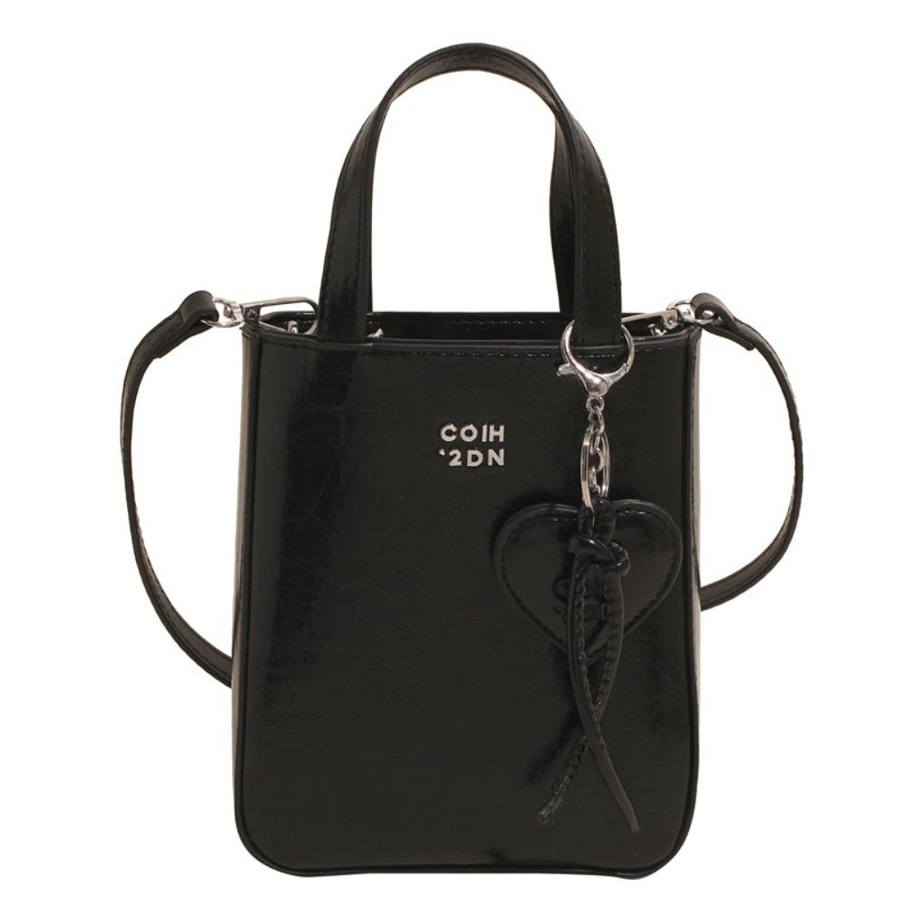 Trendy Pu Leather Shoulder Bag with Love Keychain Pendant Chic Crossbody Bags Versatile High Quality Handbags for Women чёрный