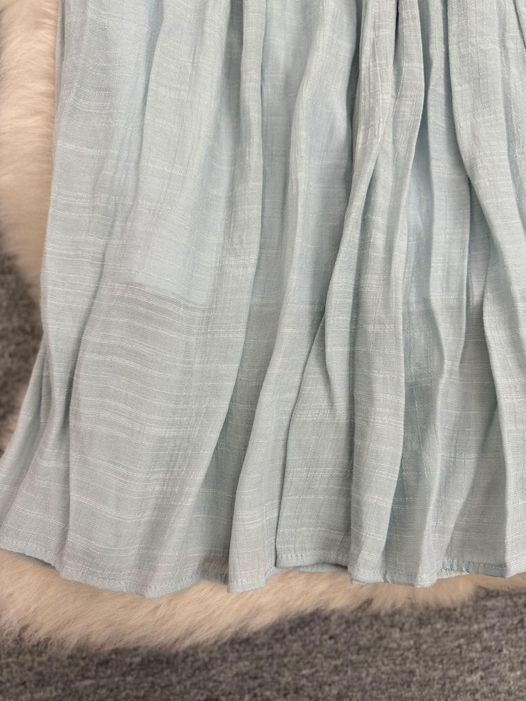 European & American A-line Pleated Cotton Linen Skirt with Elastic Waist - Mid-Length, Versatile, Women's