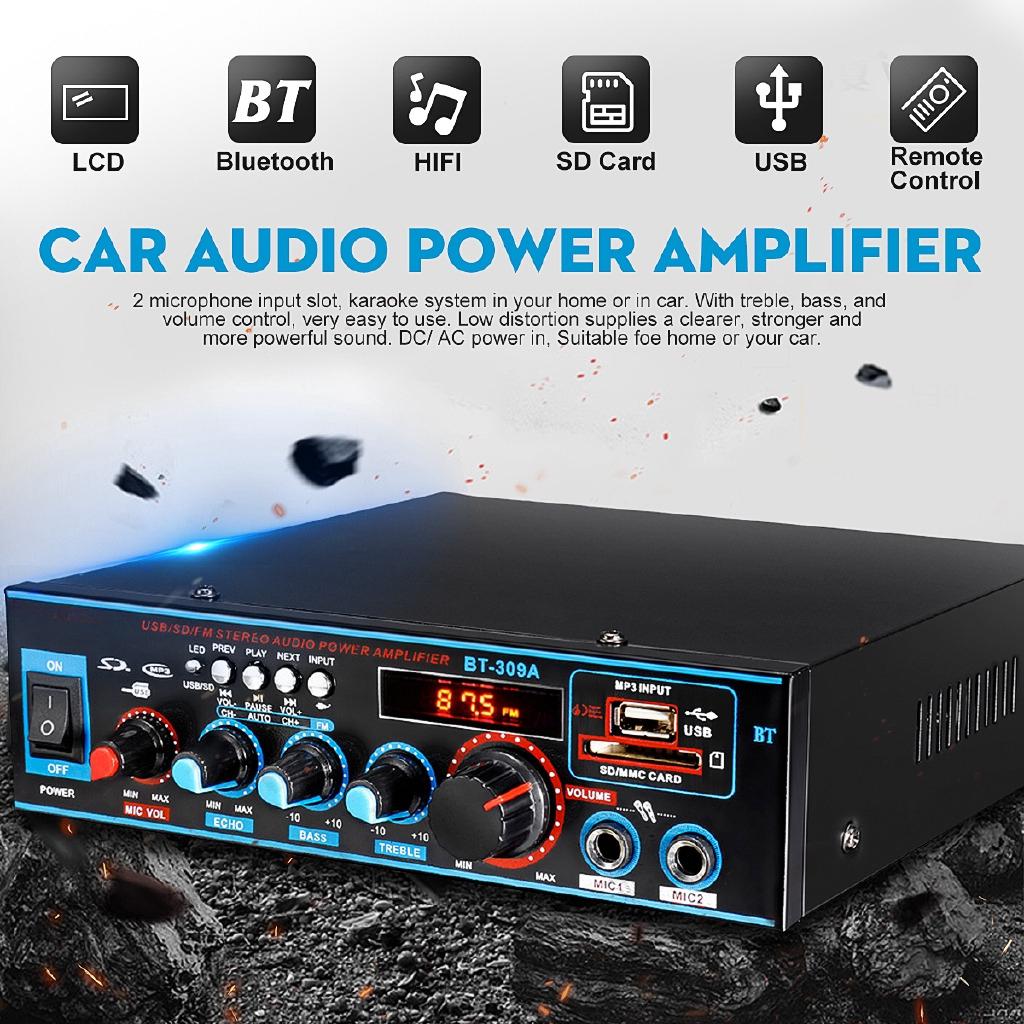 12V/AC 220V Bluetooth FM Radio Car Home Karaoke Audio Amplifier HIFI Audio Stereo Power Amplifier