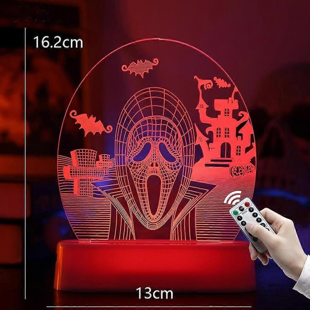 (Remote control color-ghost)Halloween 3D Illusion Night Lights Desk Lamp,for Halloween Party Gifts Decorations