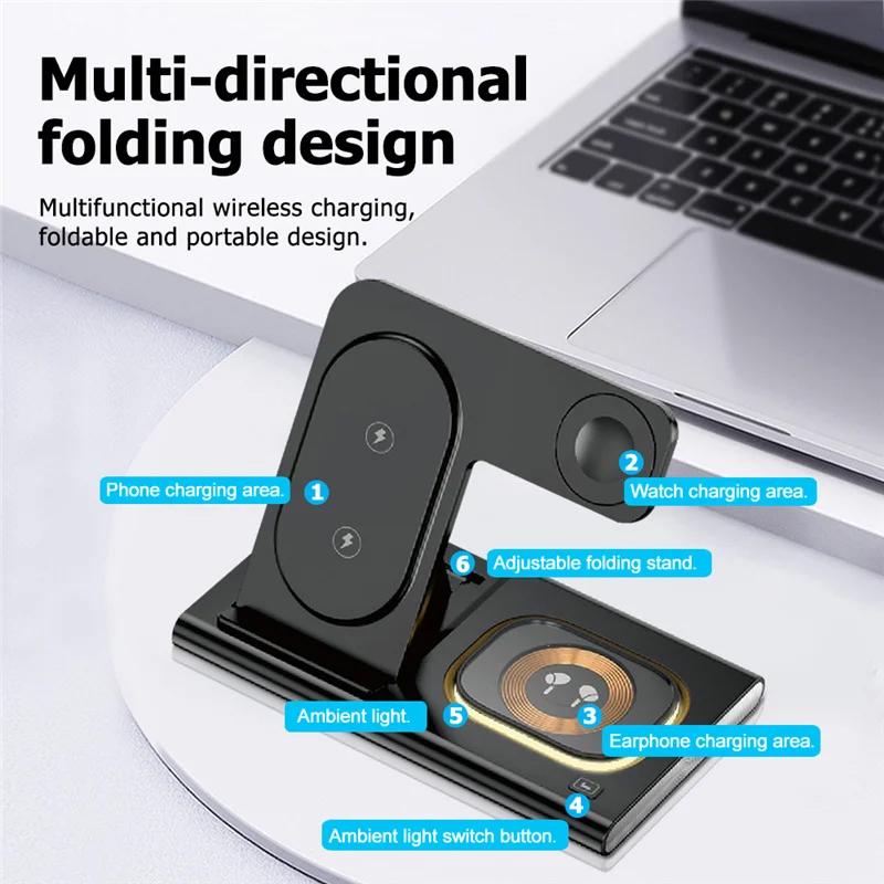 30W 3 In 1 LED Foldable Wireless Charger Stand For Samsung S24 S23 S22 Watch 6 5 4 Active 1 2 Galaxy Buds Fast Charging Station