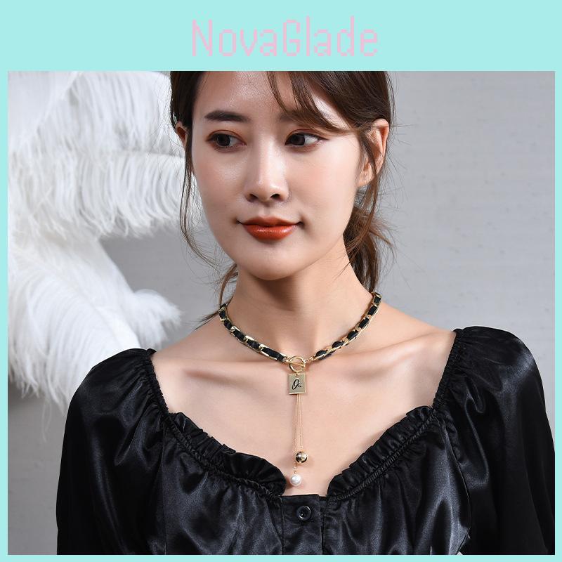 Elegant Koreansk Stil Y-formad Pärlhalsband för Kvinnor Vintage Flätat Modeaccessoar