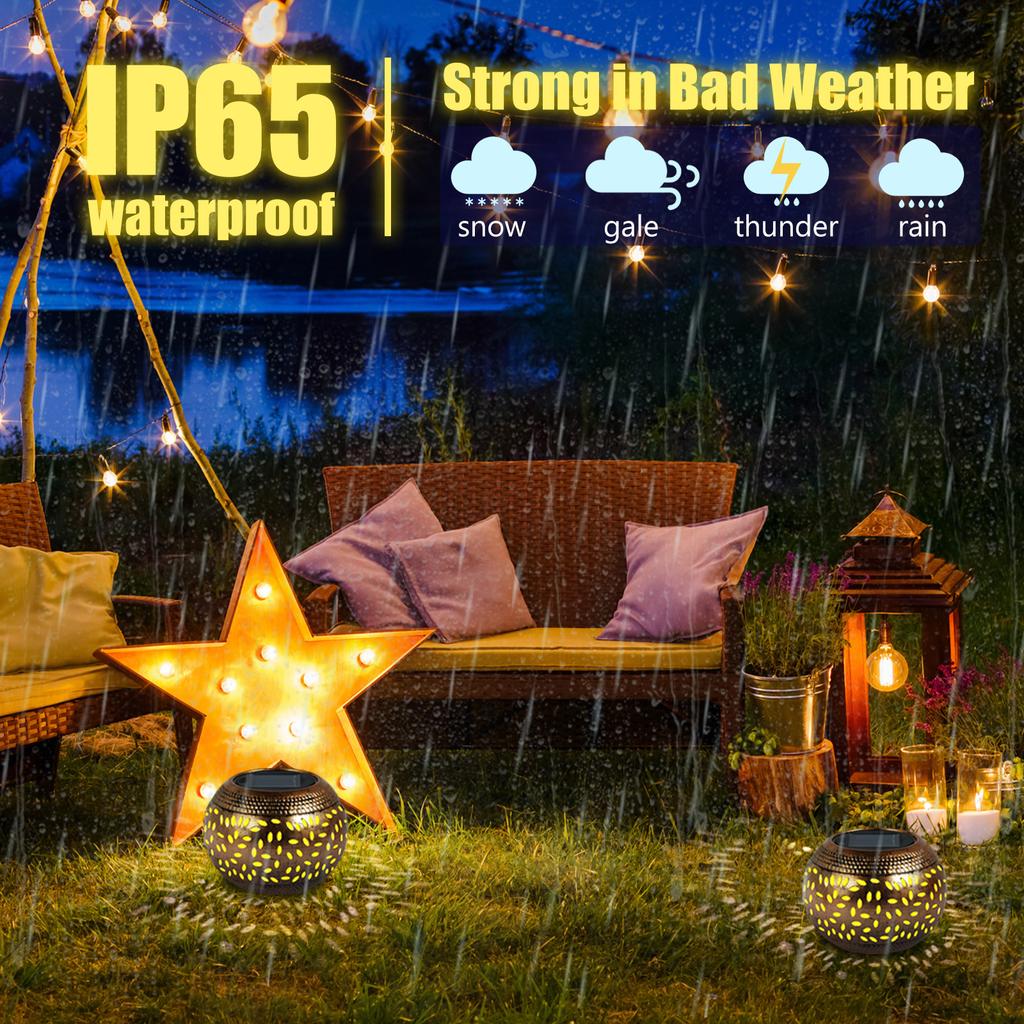 Solar Lanterns Hollow Out Retro Metal Solar Lights Outdoor Waterproof Light Flickering Solar LED Light Lantern Garden Yard Decor