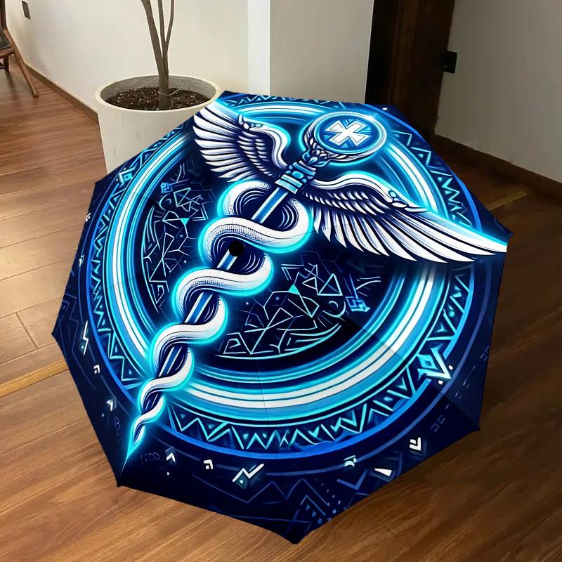 1PC Double Serpent Staff Automatic Open/Close Umbrella with Windproof, 8-Rib Sturdy Canopy, Durable Ribs, Fashionable Design, Outdoor Accessory, Fun P