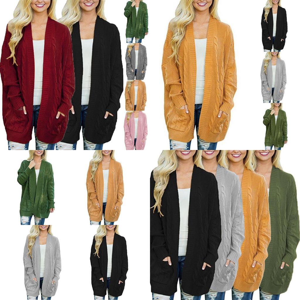 Cozy Women Cardigan Sleeve Loose Knitted Sweater Outwear With Fashion Pockets
