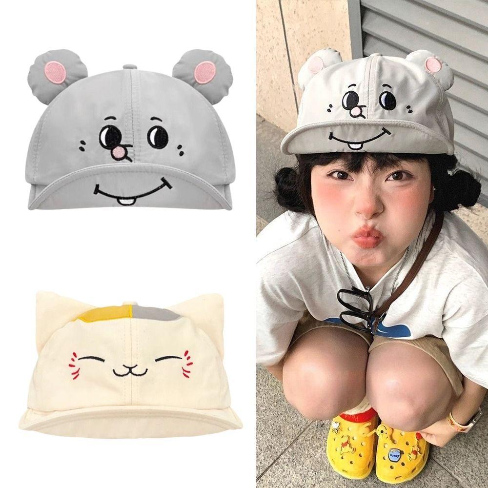 Cartoon Embroidered Mouse Cat Ear Baseball Cap Casual Breathable Animal Ear Smile Face Cap Adjustable Streetwear Hat For Girls