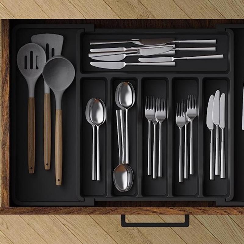 Silverware Drawer Organizer Expandable Utensil Tray For Kitchen Adjustable Flatware And Cutlery Holder Black Cutlery Organiser