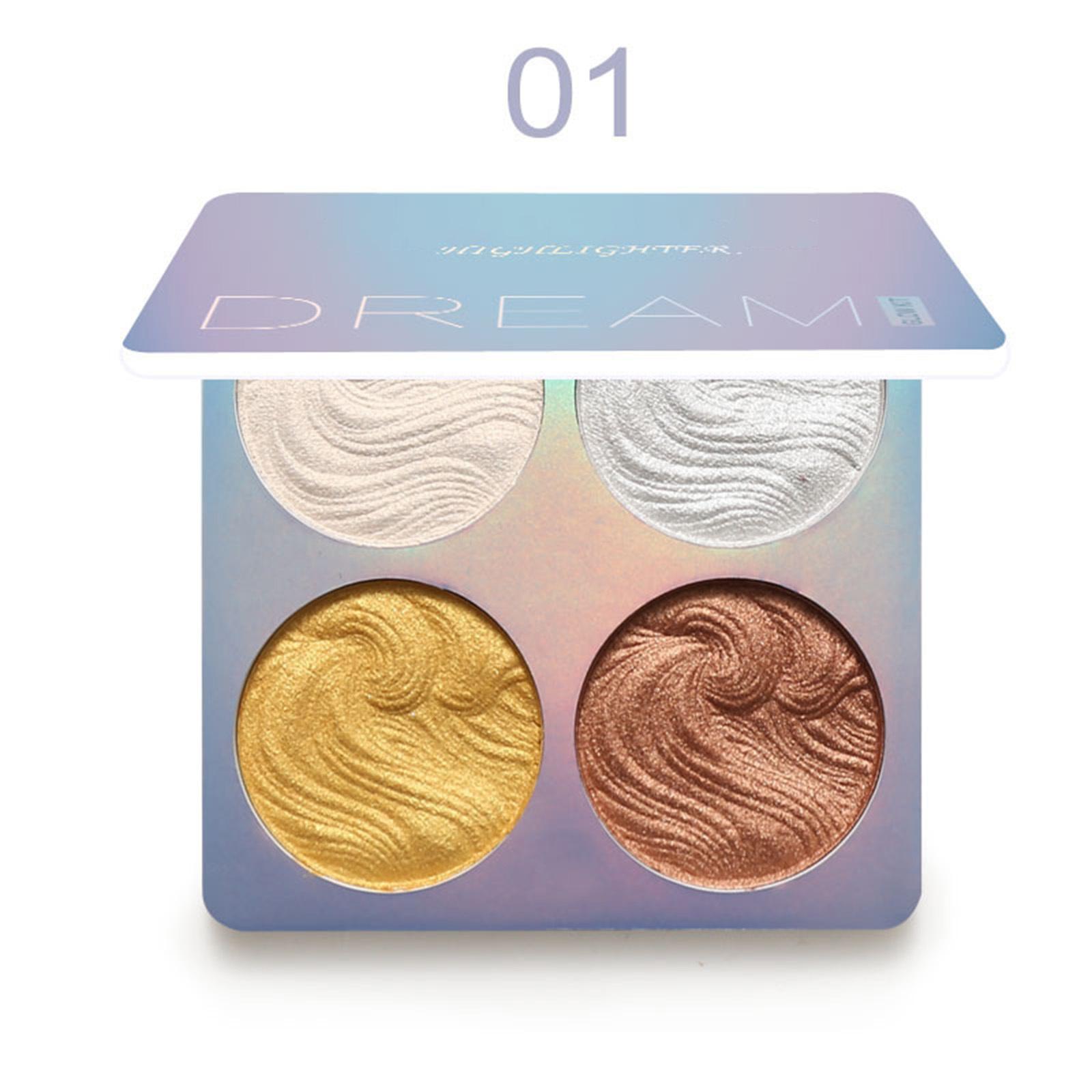 

Face Highlighter Palette, 4-Color Shimmer Powder – Metallic Finish for Shading & Defining, 1Pc One Size