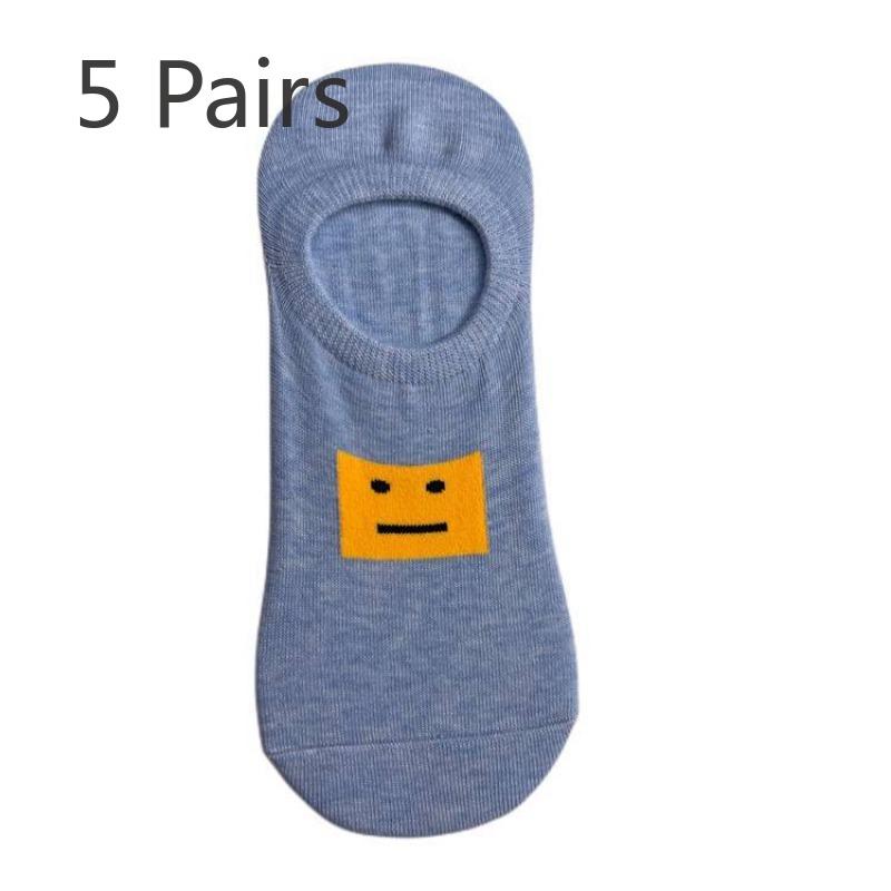 5 Pairs of Men's Short Socks Non-slip Not Off The Heel Tide Summer Thin Frog Rubber Sports Breathable Shallow Women's Short Low Cotton Socks