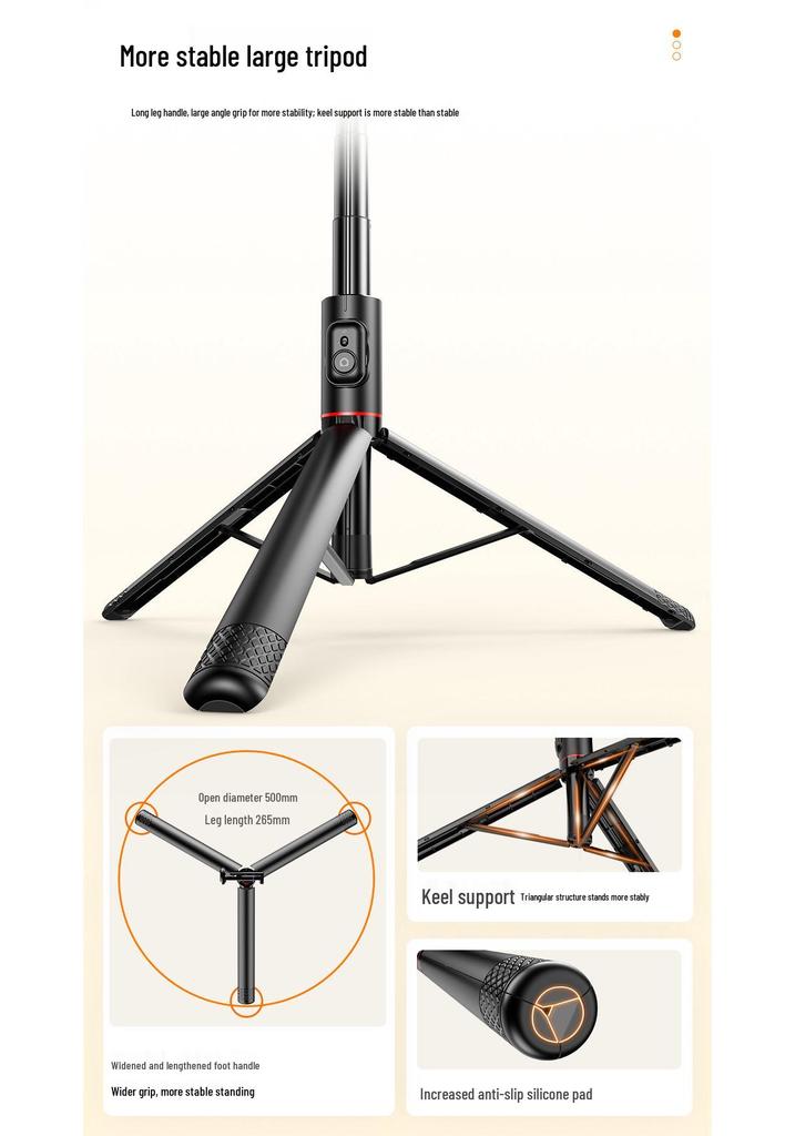 Bluetooth Selfie Stick with Integrated Tripod - C10 Stainless Steel for Live Broadcasts