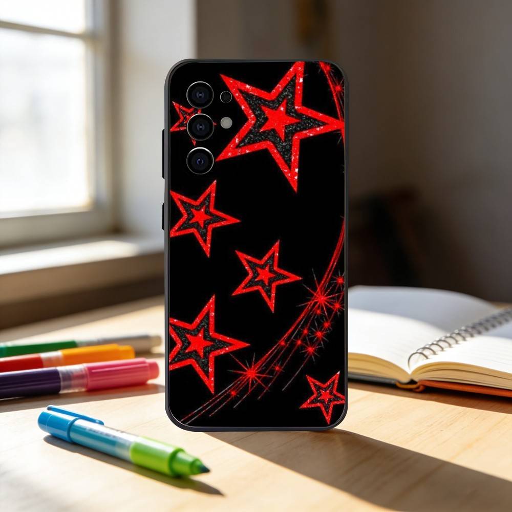 F-five-pointed star Phone Case For Samsung S25,S24,S21,S22,S23,S30,Ultra,S20,Plus,Fe,Note,10,9,5G Black Cover
