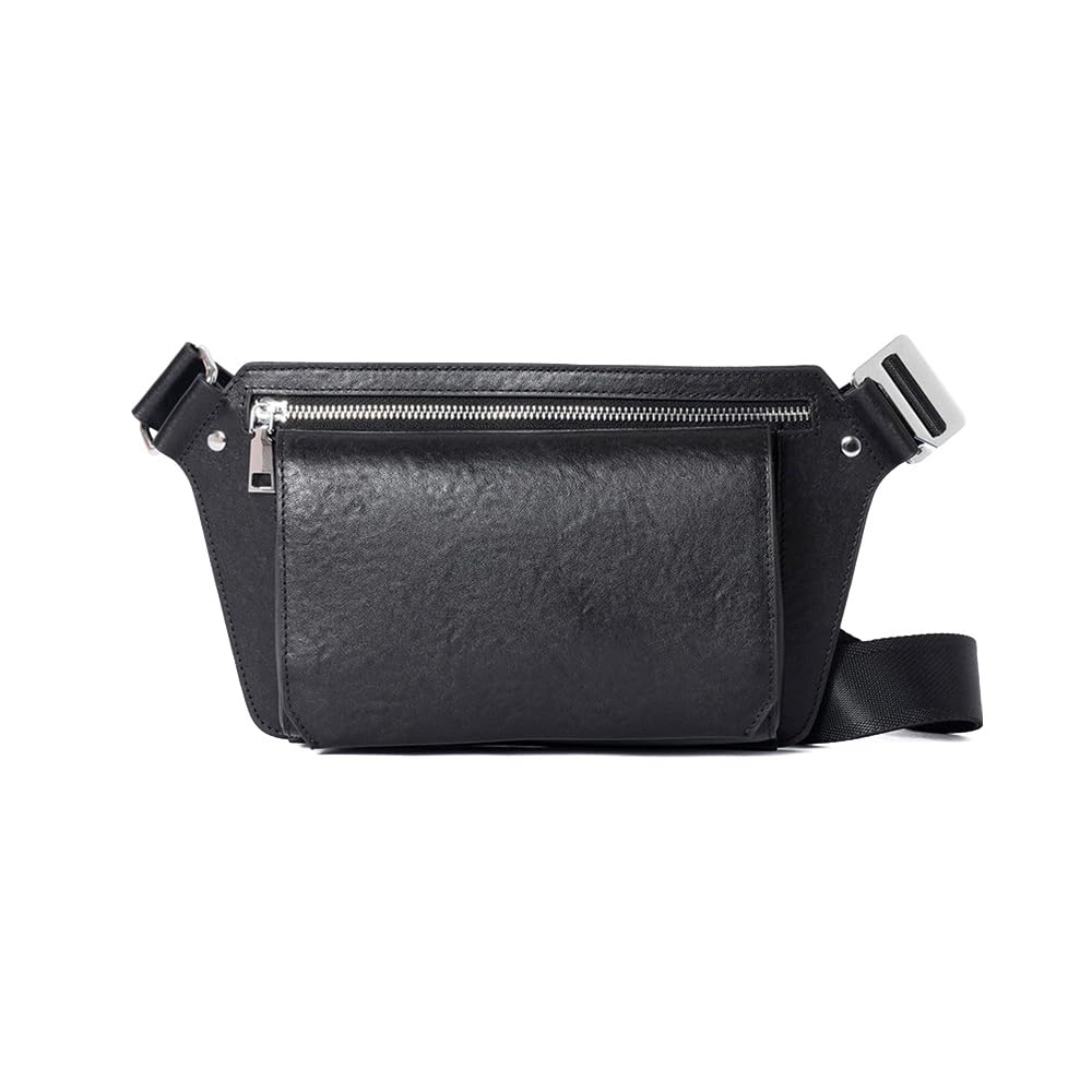 Whatna Antique-Style Tanned Natural Cowhide Leather Crossbody Bag, One-Shoulder Bag for Men, Genuine Leather, Thick, 6928 (Black)