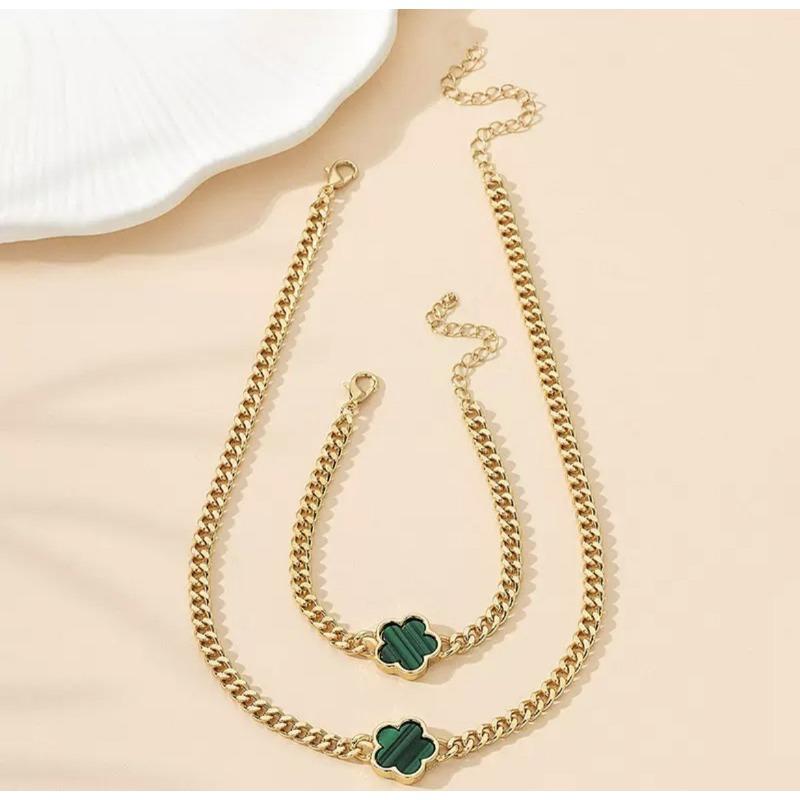 Classic Multi-color Lucky Clover Chain Jewelry Set, French Versatile Simple Set