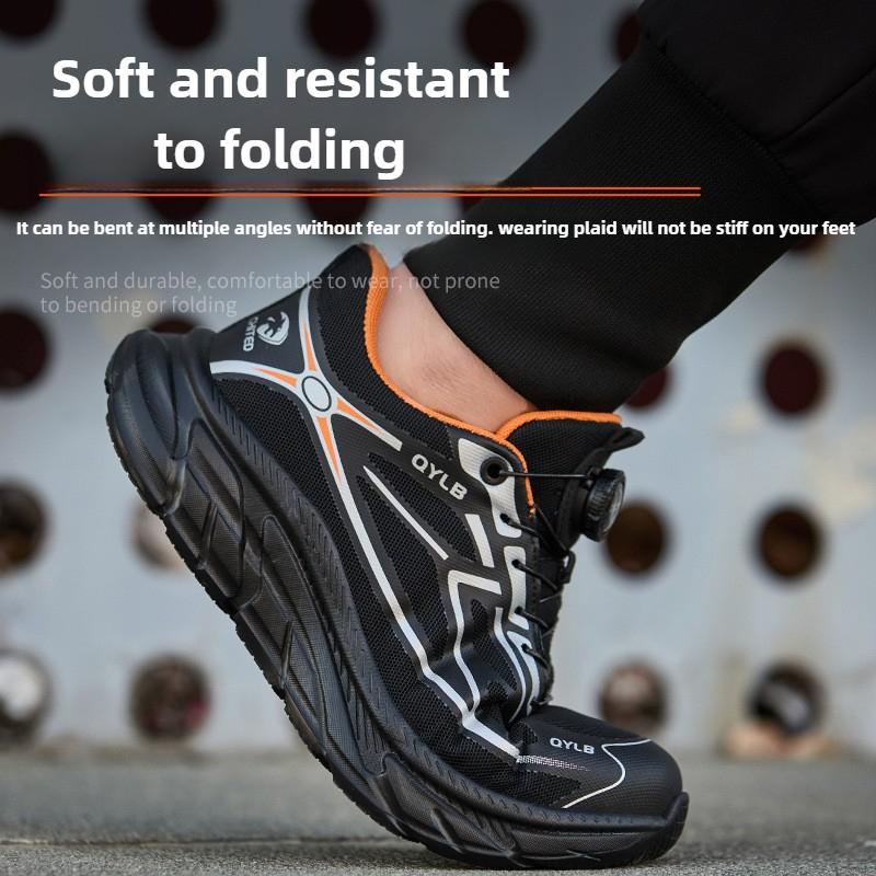 Non-slip Light Safety Shoes with Rotary Button Breathable Work Shoes Men Industrial Construction Comfortable Safety Toe Sneakers