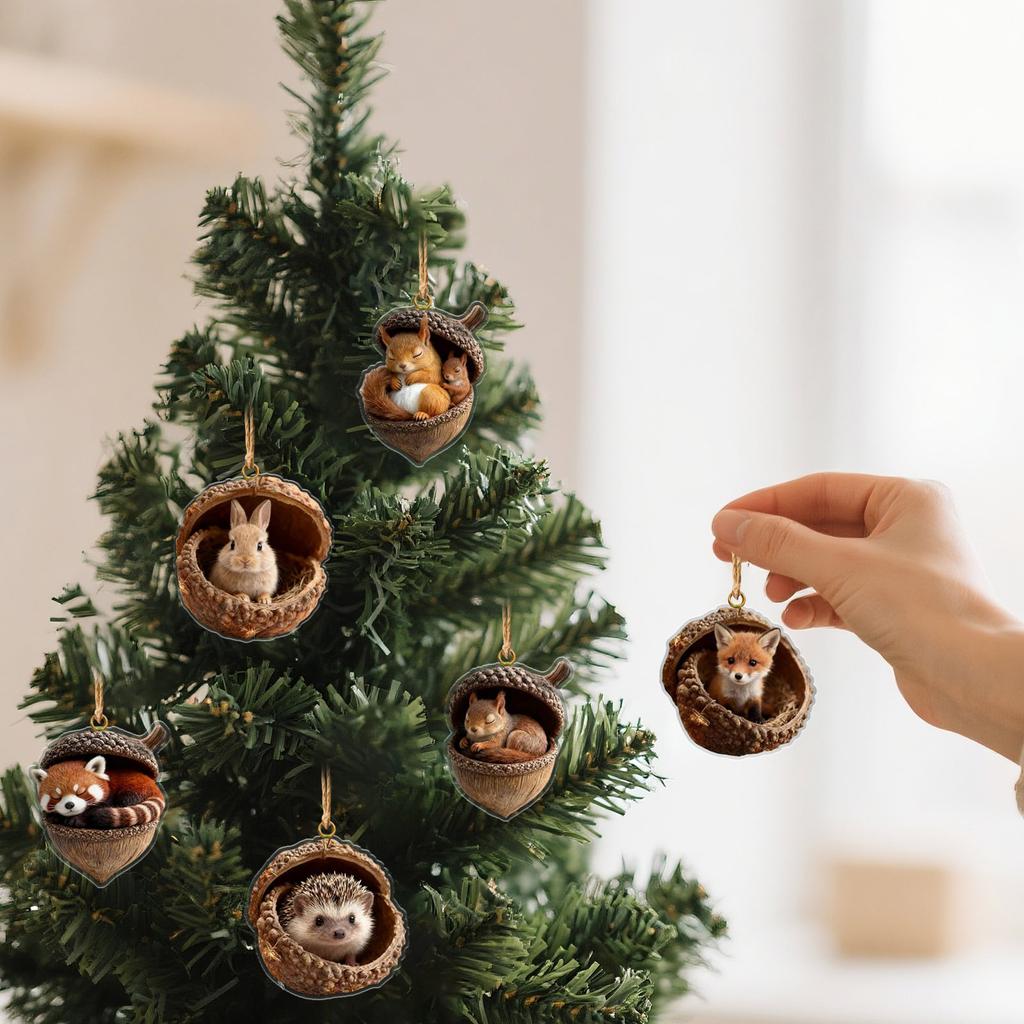 Forest Animal Ornaments, 10-piece Set, Cozy Forest Christmas Ornaments, New Animal Decorations, 2D Acrylic Ornaments For Home And Party Decorations.