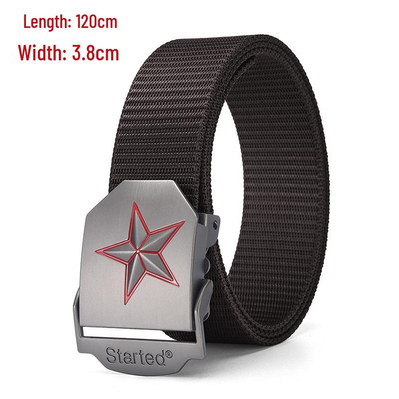 Men's Tactical Canvas & Nylon Woven Belt with Leather Trim - Elastic and High-End Accessory