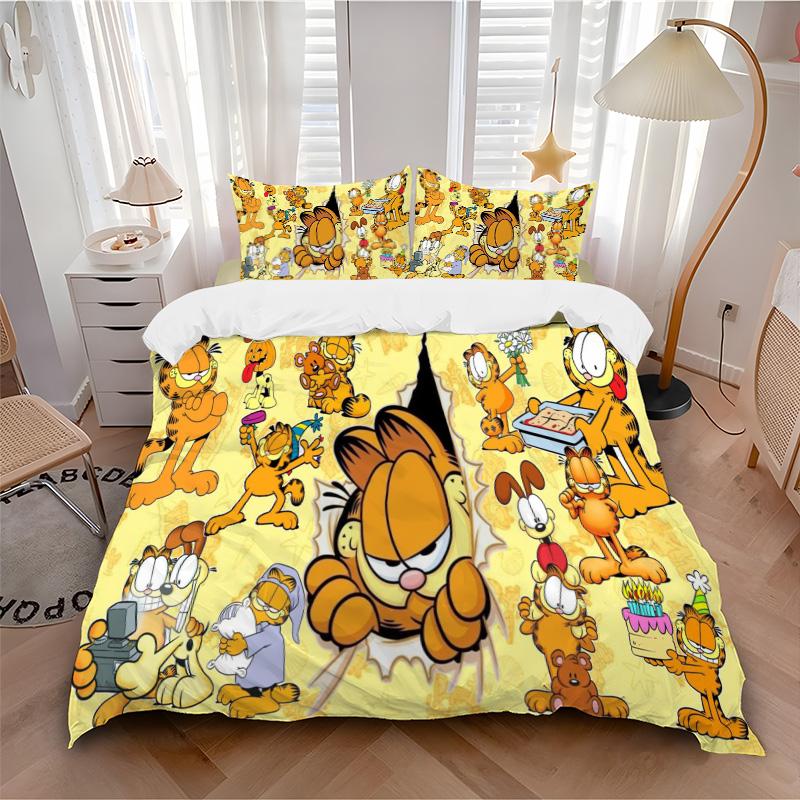 Garfield Adventures Bedding 3 Piece Set HD Print Duvet Cover Pillowcases for Teens Adult Bedroom Decoration Christmas Gift