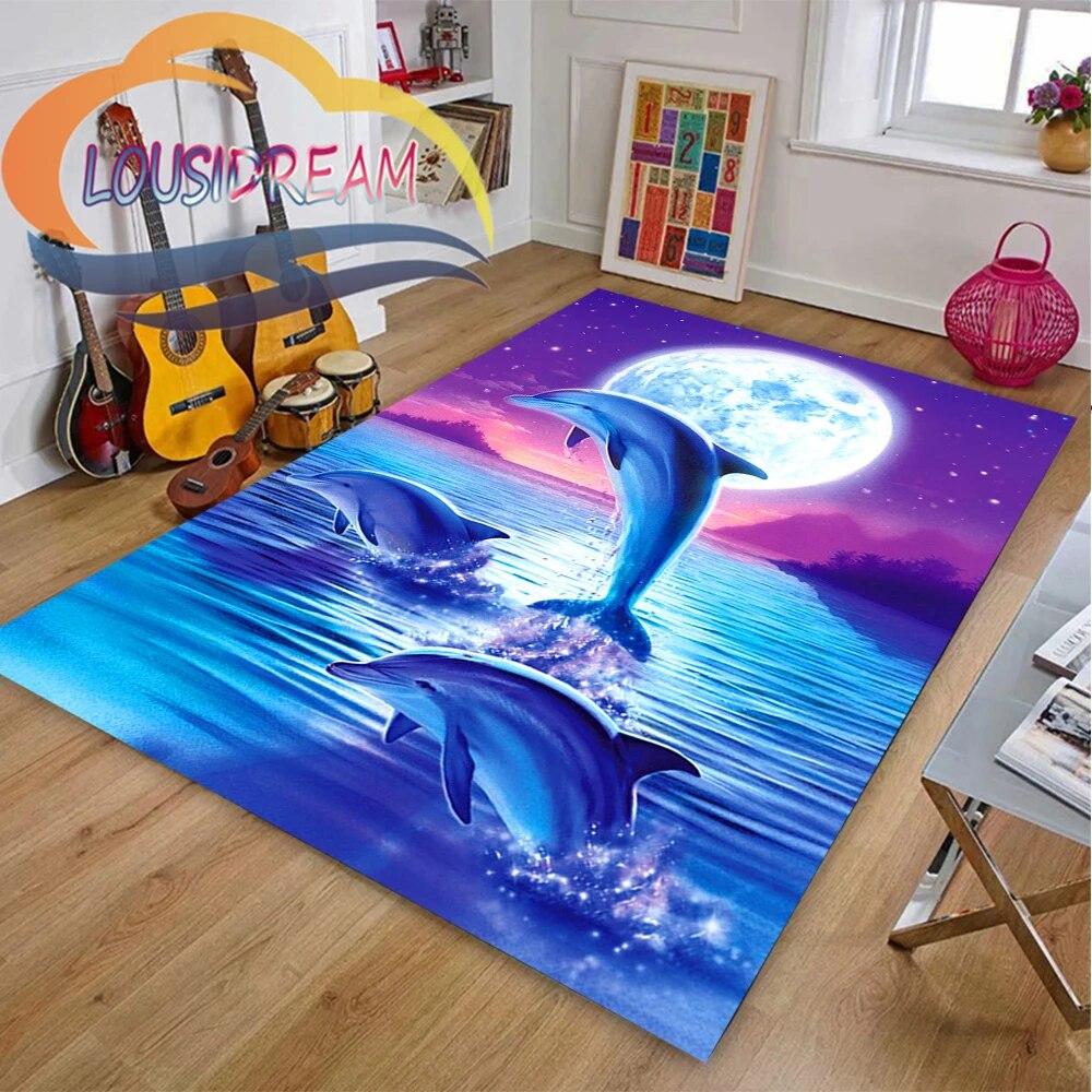 Sea Animal World Koberec Delphinidae Koberec Oceanic Delfíni Obývací pokoj Ložnice Velká plocha Měkká 3D módní dekorace Mat