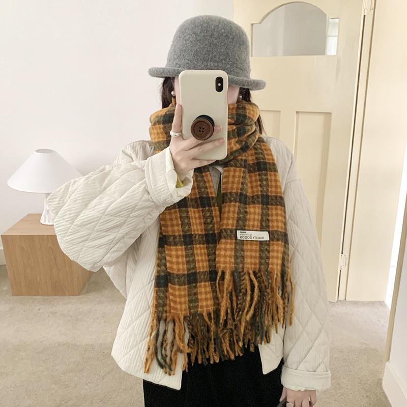 Autumn and Winter Scarves Women's Winter High-end Scarves Thickened and Warm Tonglu Imitation Cashmere Plaid Scarves