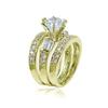 New creative rectangular cubic zirconia three-piece ring set, European and American style, round cubic zirconia jewelry for engagement