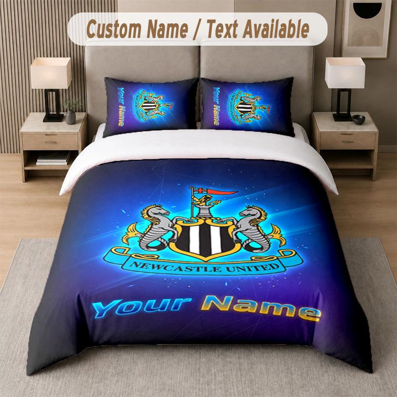 Custom Bedding Set Newcastle United FC Pattern, Print Name Text 1 Duvet Cover Plus 2 Pillowcases Home Textile