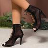 Fashion 2025Mesh High Heels Women Ankle Boots Pointed Toe Open Toe Fad Shoes