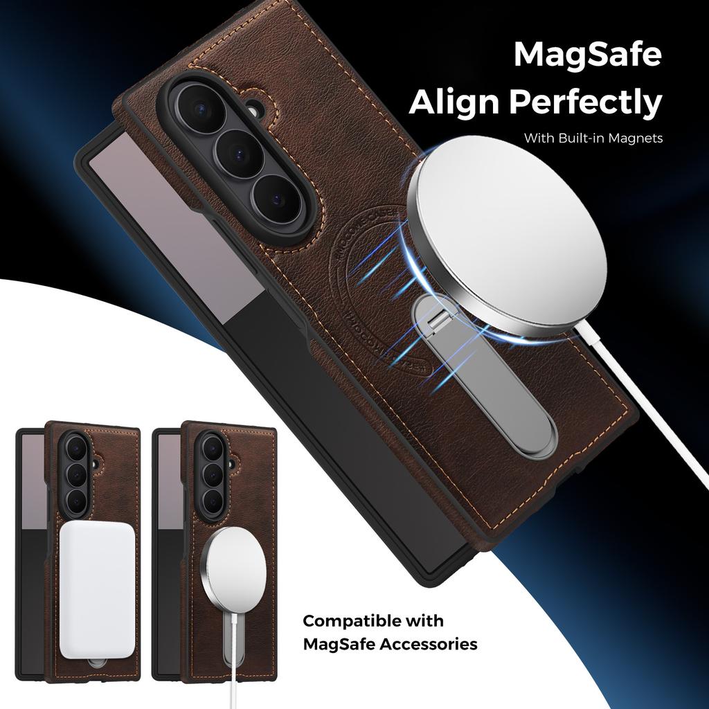 For Samsung Galaxy Z Fold 7 3 4 5 6 Z FliP 3 4 5 6 7 Folding Leather Phone Case 360 Rotating Stand Magnetic Magsafe Charging Stitching Leather Cover