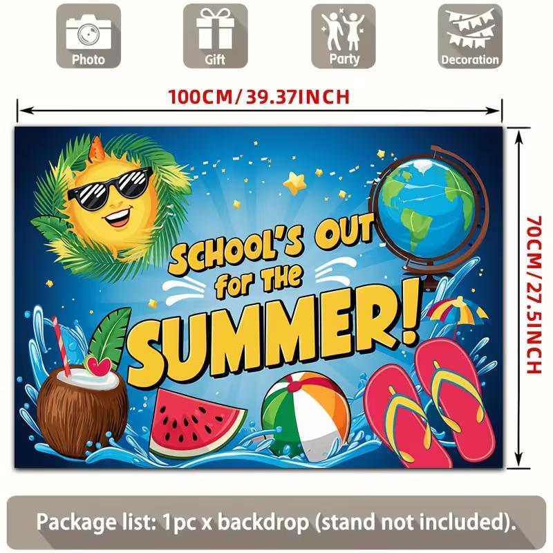 2D Bright Blue Summer Vacation with Beach Ball & Watermelon Photography Background