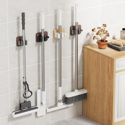 Wall Mounted Mop Clip Holder No-Punching Walnut Mop Mop Brush Broom Hanger Rack Kitchen Bathroom Organizer Holder Hook Accessory