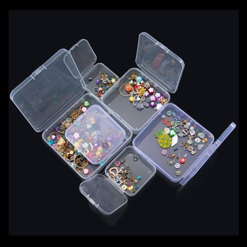 5PCS/Pack Jewelry Storage Box Square Transparent Plastic Case Portable Earring Necklace Nail Srt Display Packaging Container ZYF