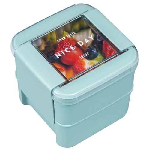 Iwasaki Kogyo Easy-Care Lunch Box, Square, Two-Tier, 680ml, Mint, with Integrated Lid and Gasket for Easy Cleaning, Antibacterial and Stain-Resistant,