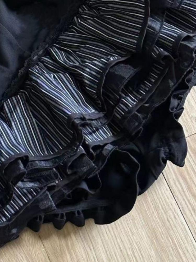 2025 Spring Harajuku Girls Stripe Punk Grunge Skirts Women Y2k Aesthetic High Waist Cake Mini Streetwear Lace Vintage Kawaii Mini Jupe