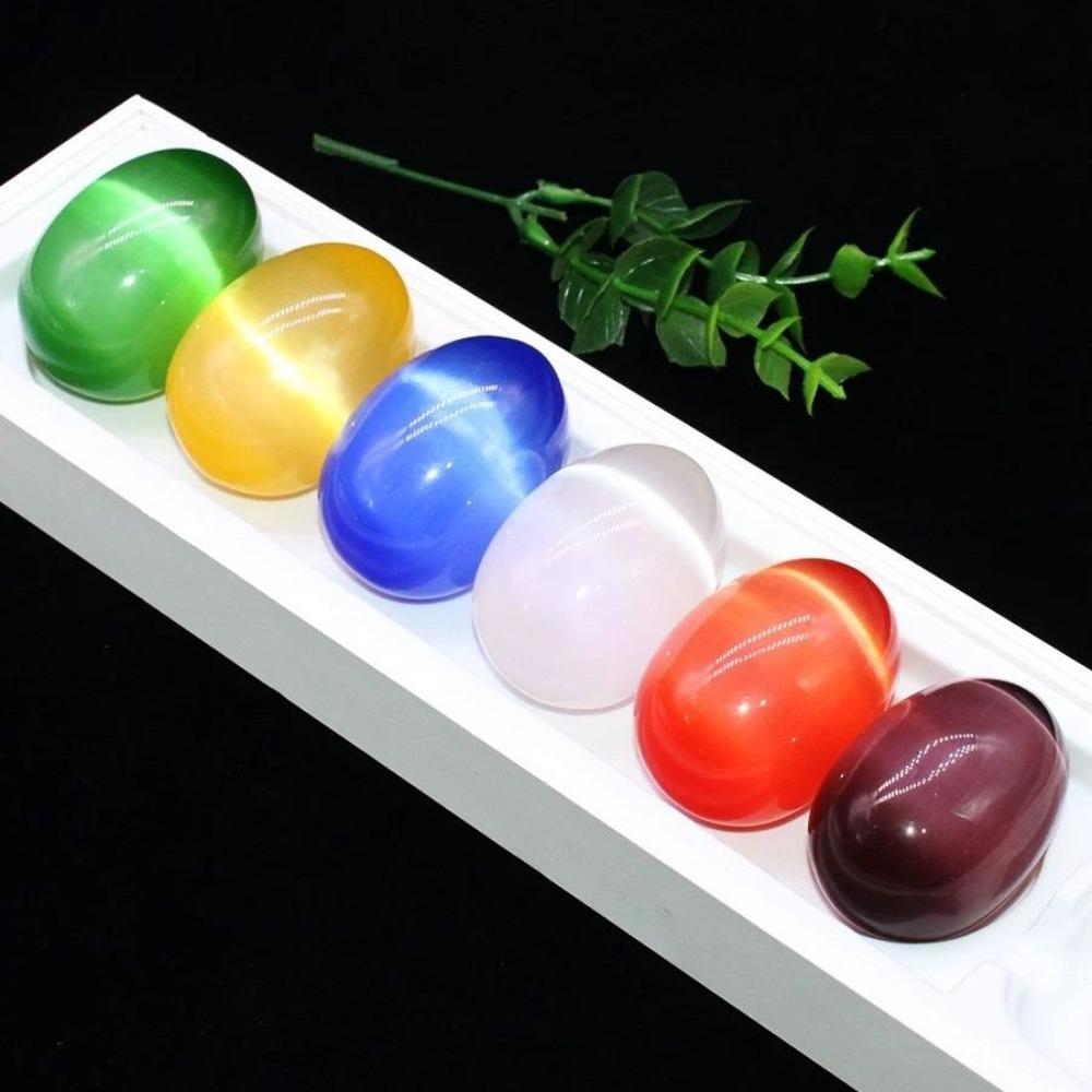 45mm Multicolor Cat's Eye Gemstone Egg Shaped Crystal Eggs Ornament Fish Tank Home Decoration Easter Gift
