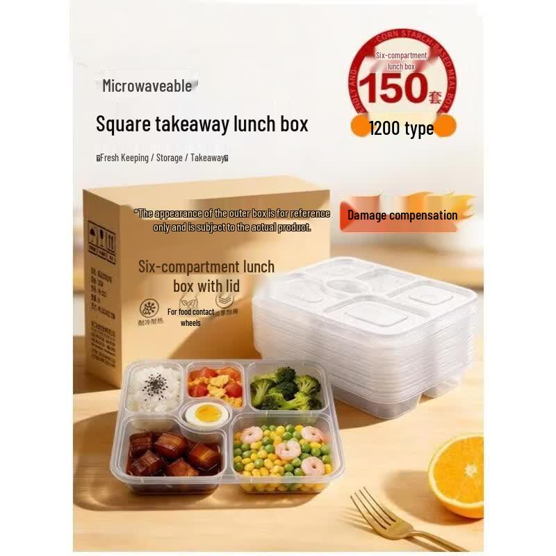 HANDUNYOU 6-Compartment Disposable Lunch Boxes