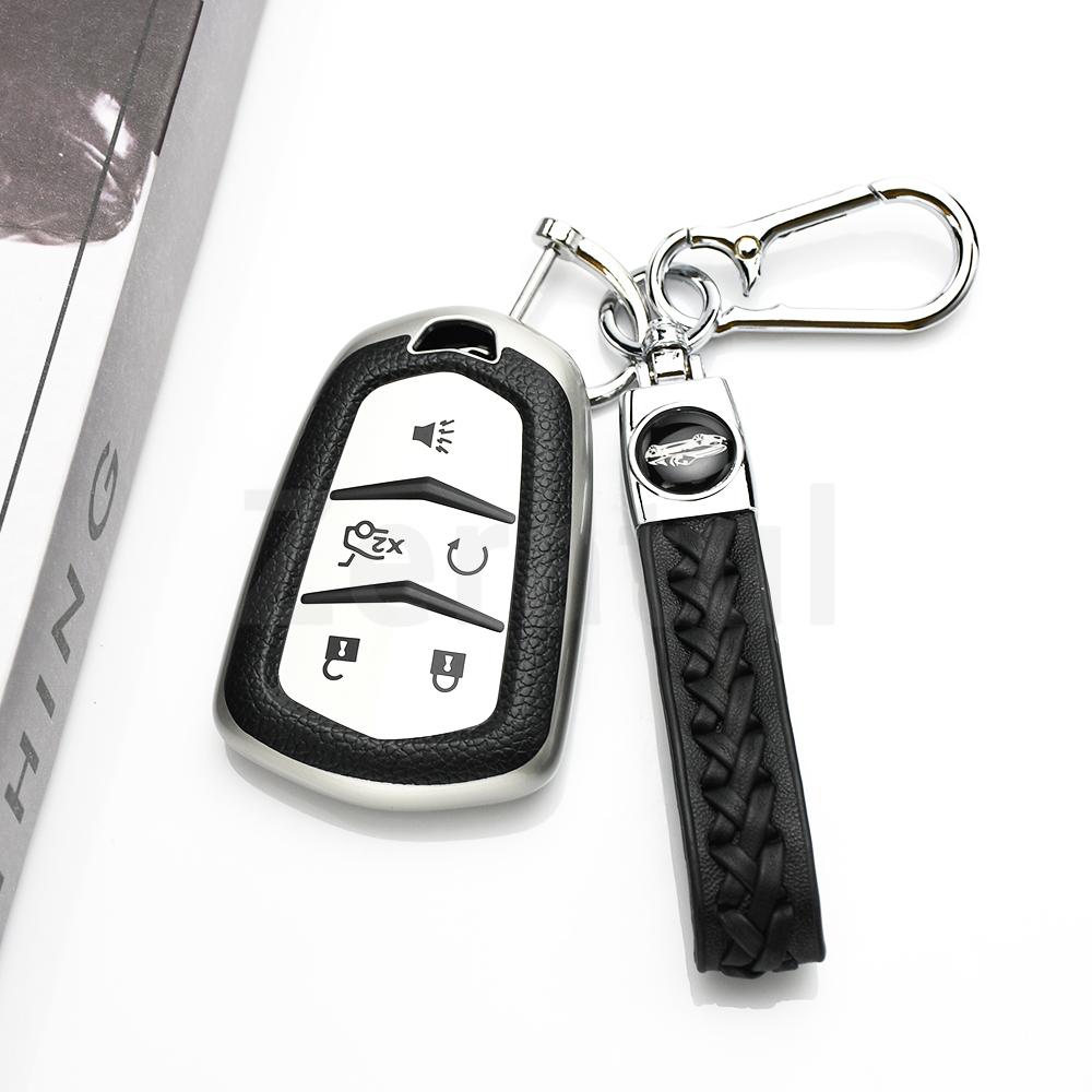 Tpu Leather Auto Car Smart Key Cover Case For Cadillac Escalade Esv Srx Sts Xts Elr Ats Ct6 Cts Dts Xt5 Keyless Fob Bag Keychain