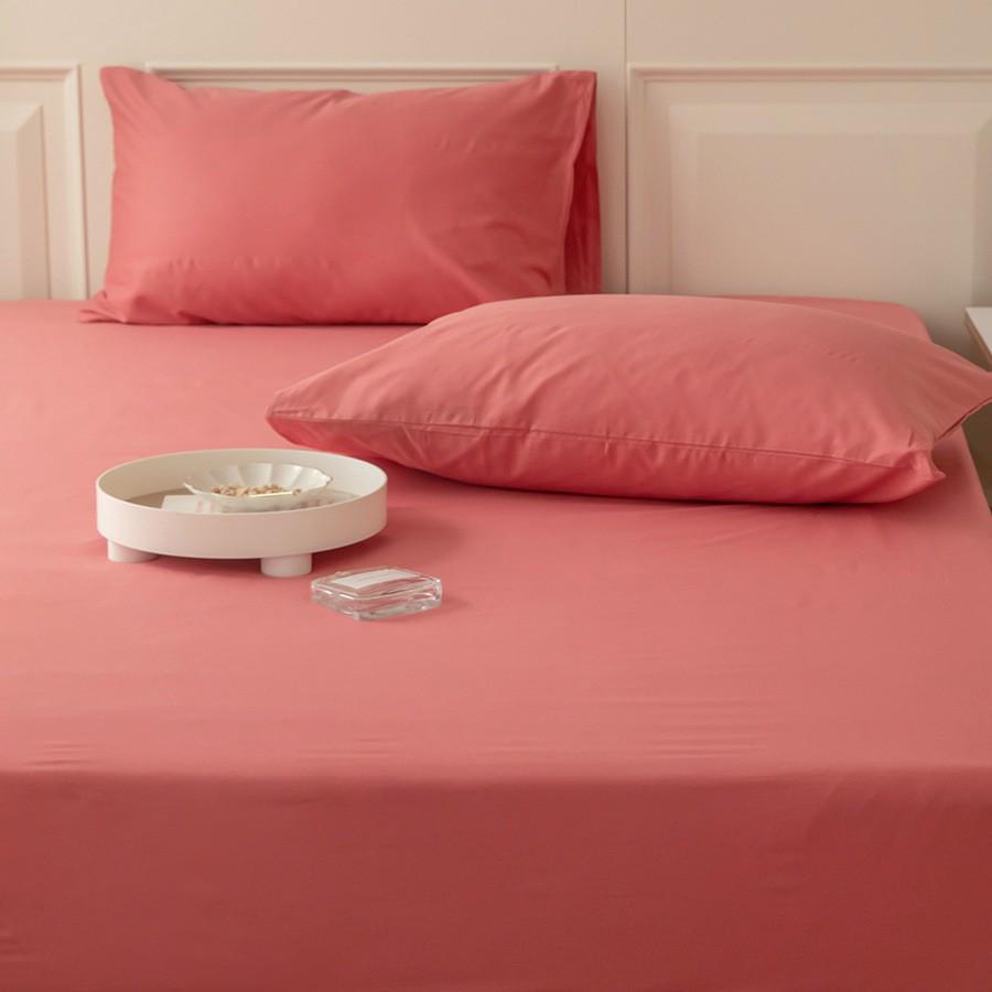 Solid Color Cotton Fitted Sheet & Pillowcase Set - Single Bed Mattress Protector