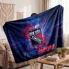 New York Rangers Flannel Blanket, Custom Name Text Personalized Soft Throw Blanket Home Decor Gift