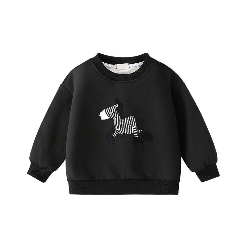 Cute Zebra Print Velvet-Warm Kids  Round Neck Long Sleeve Hoodie 160 cm
