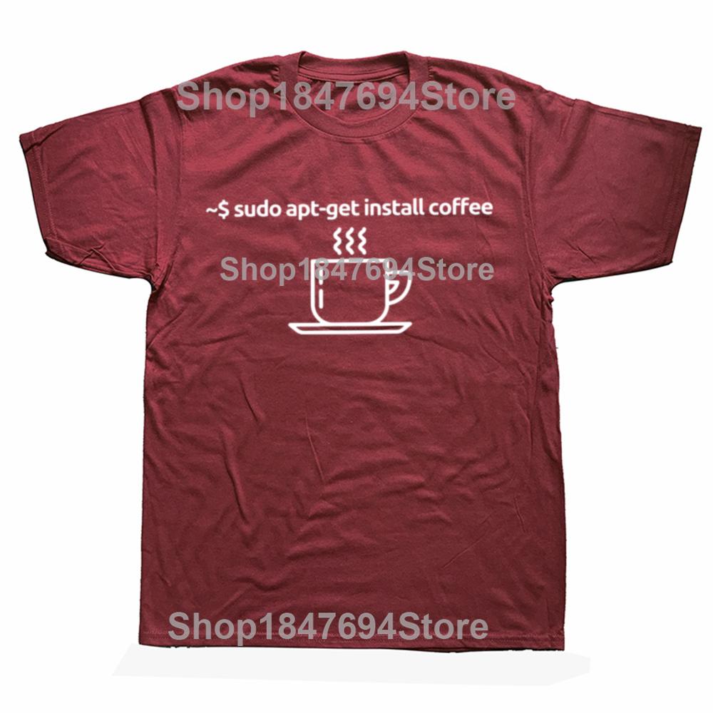Funny UTER Programmer Code Sudo Get Install Coffee Graphic T-shirt Men Fashion Casual Tshirt 100% Cotton Loose Oversized T Shirt