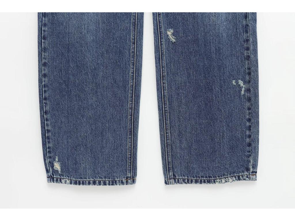 2025 Spring Women's High-Waist Ripped Denim Jeans: European & American Style