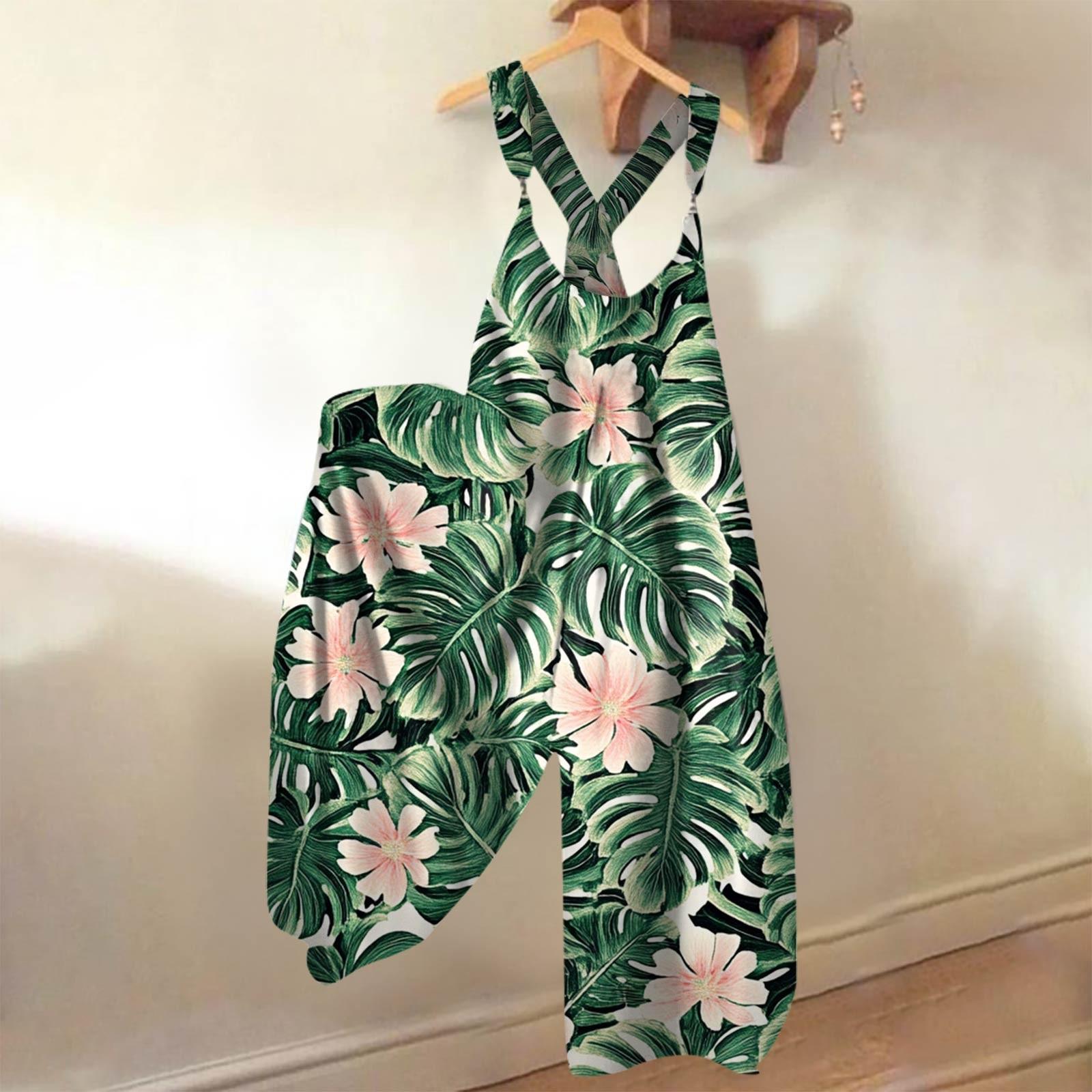 

Широкие комбинезоны для женщин, повседневные свободные комбинезоны без рукавов, ретро-принт, металлические пуговицы, длинные брюки, комбинезон с карманами L