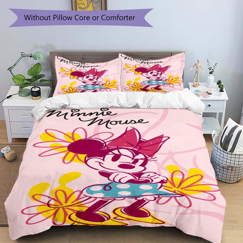 Minnie Mouse Floral Adventure Print 3Pcs Bedding Setduvet Cover With 2 Bedropillowcase Home Birthday Gift