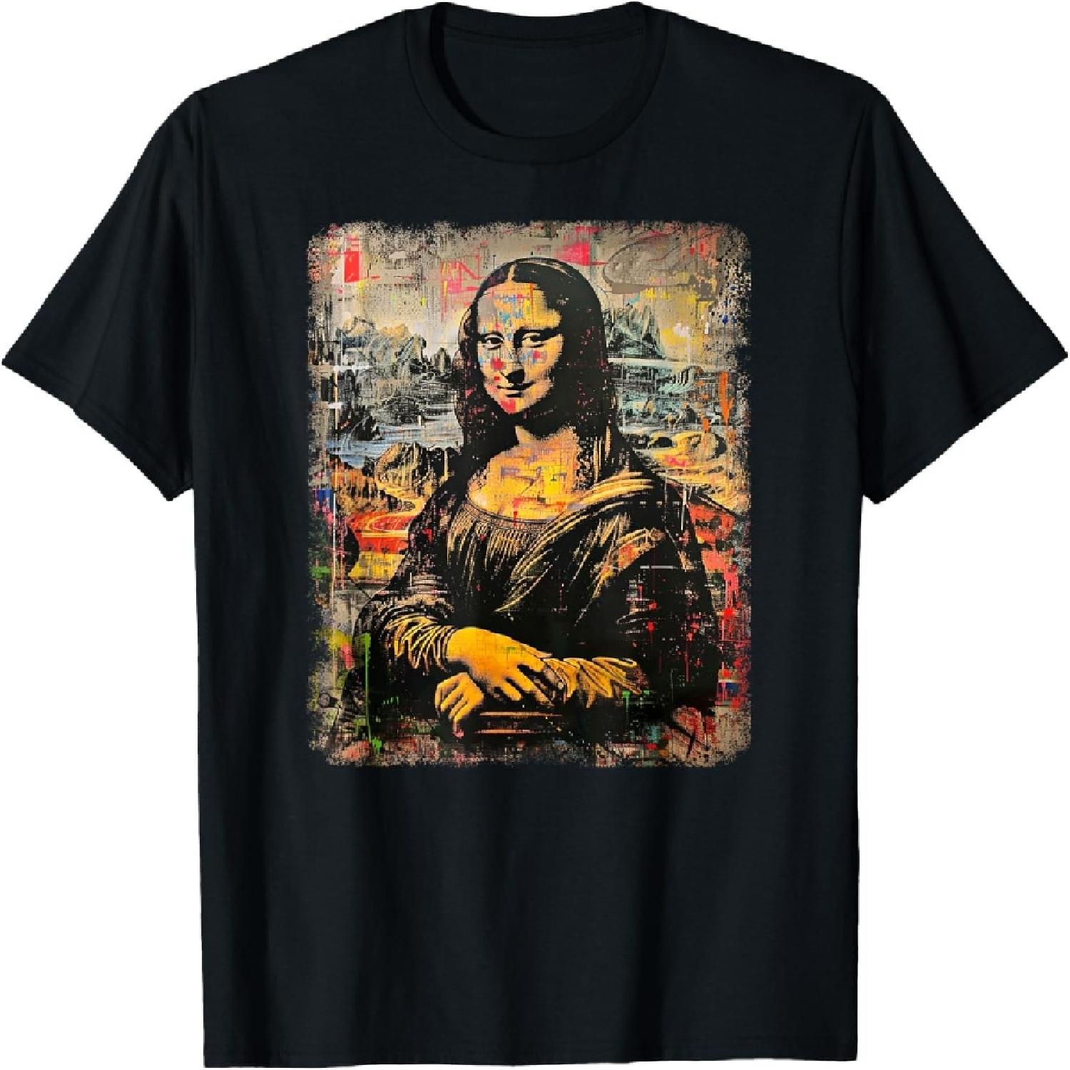 Абстрактное граффити-искусство Леонардо да Винчи Искусство Мона Лиза Футболка(6) S