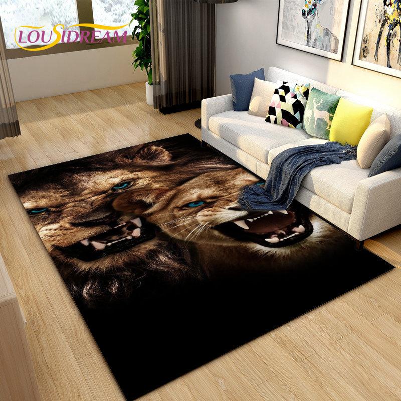 3D Beast Lion Cartoon Animal Area Rug Carpet for Living Room Bedroom Playroom Sofa decor home Non-slip rug Floor Mat Soft
