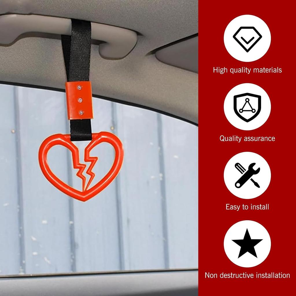 2 PCS Car Warning Hanging Ring, ABS Nylon with Broken Heart Shape Rear Bumper Hand Pull Ring, Multi-purpose Personalized Decorative Accessory, Fit
